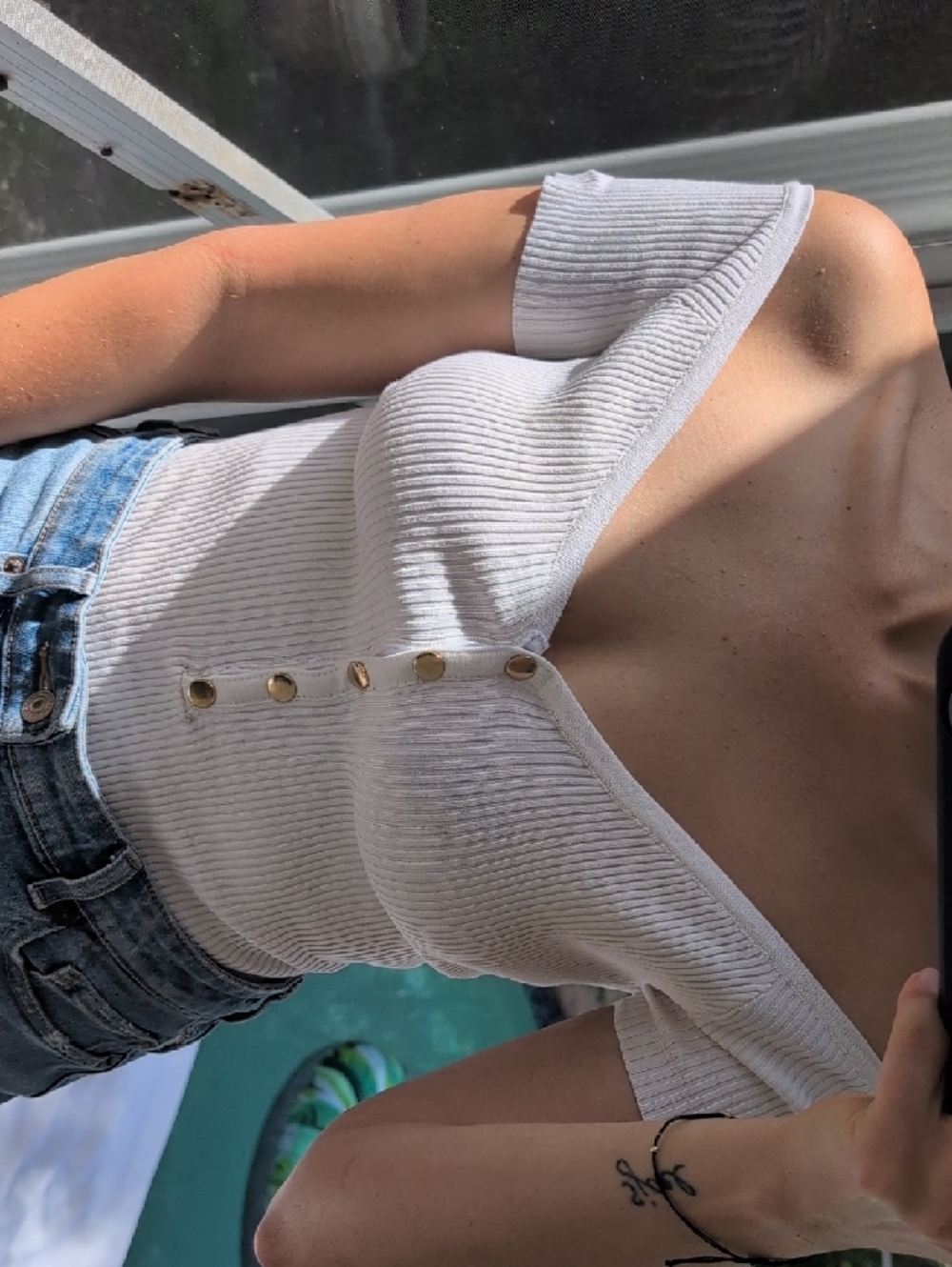 Hera White Ribbed V-Neck Button Bodysuit - Picture 2 of 9